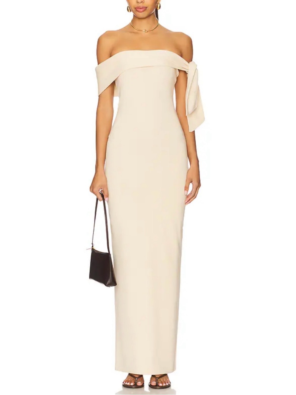 SNDYS Jaymes Off The Shoulder Knit Maxi Dress Vanilla Small New With Tags